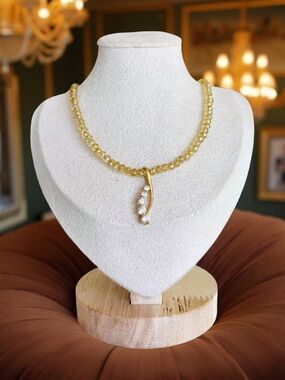 One-of-a-Kind Gold Crystal Bead Necklace/ Magnetic Vintage-Inspired Jewelry